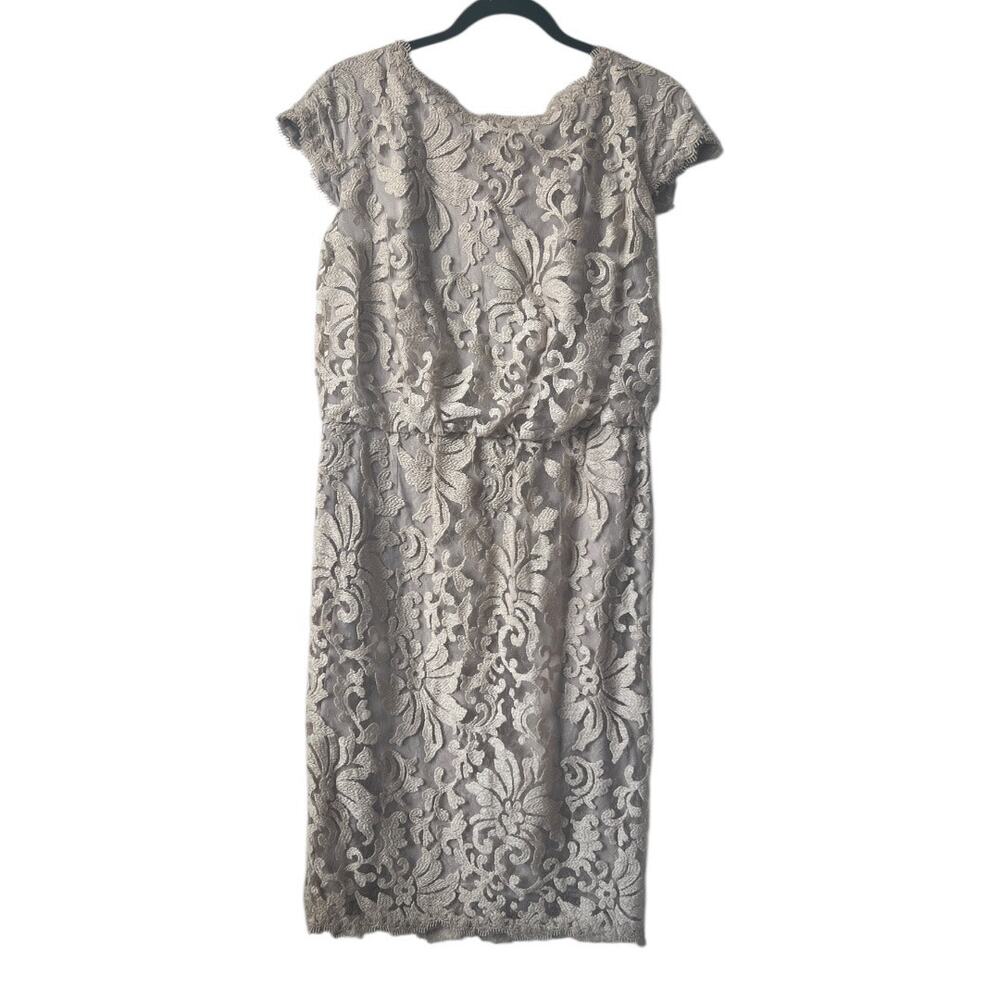 TADASHI SHOJI Greta Sand Lace Tie Waist Dress Size 12 - Picture 2 of 16